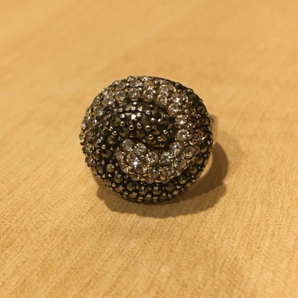 Steel by Design QVC Crystal Marcasite Swirl Dome Cocktail Ring Size 9